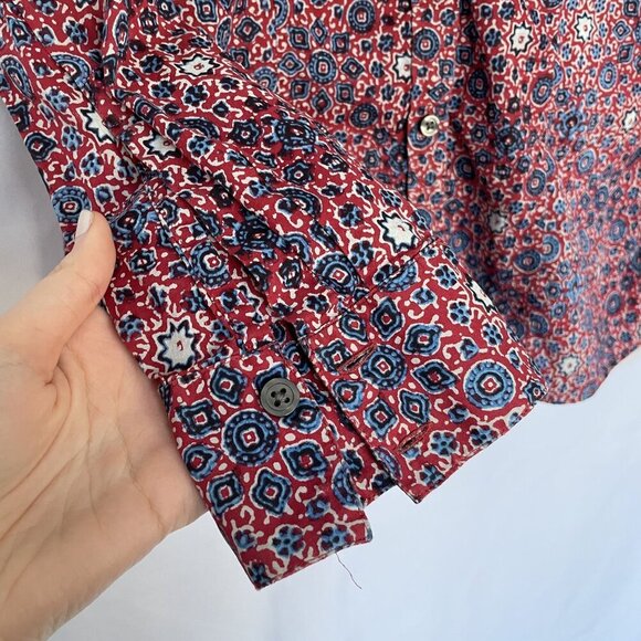 Banana Republic Red & Blue Geometric Print Button-Up Long Sleeve Shirt S cotton - Picture 5 of 9